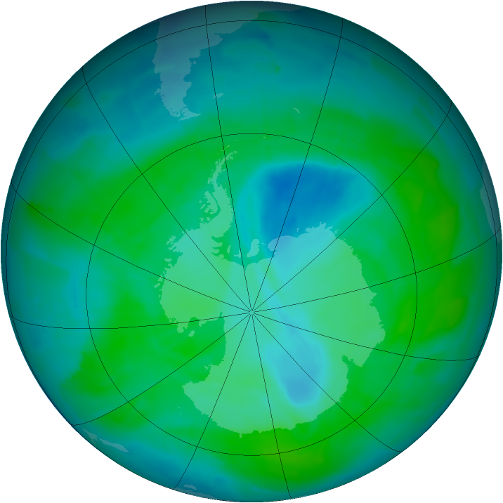 Antarctic ozone map for 02 January 2012